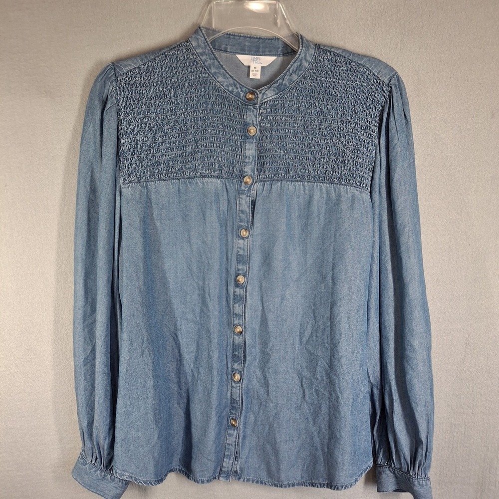 Time and‎ Tru Women's Medium Smocked Top Shirt Long Sleeves Modest Femenine